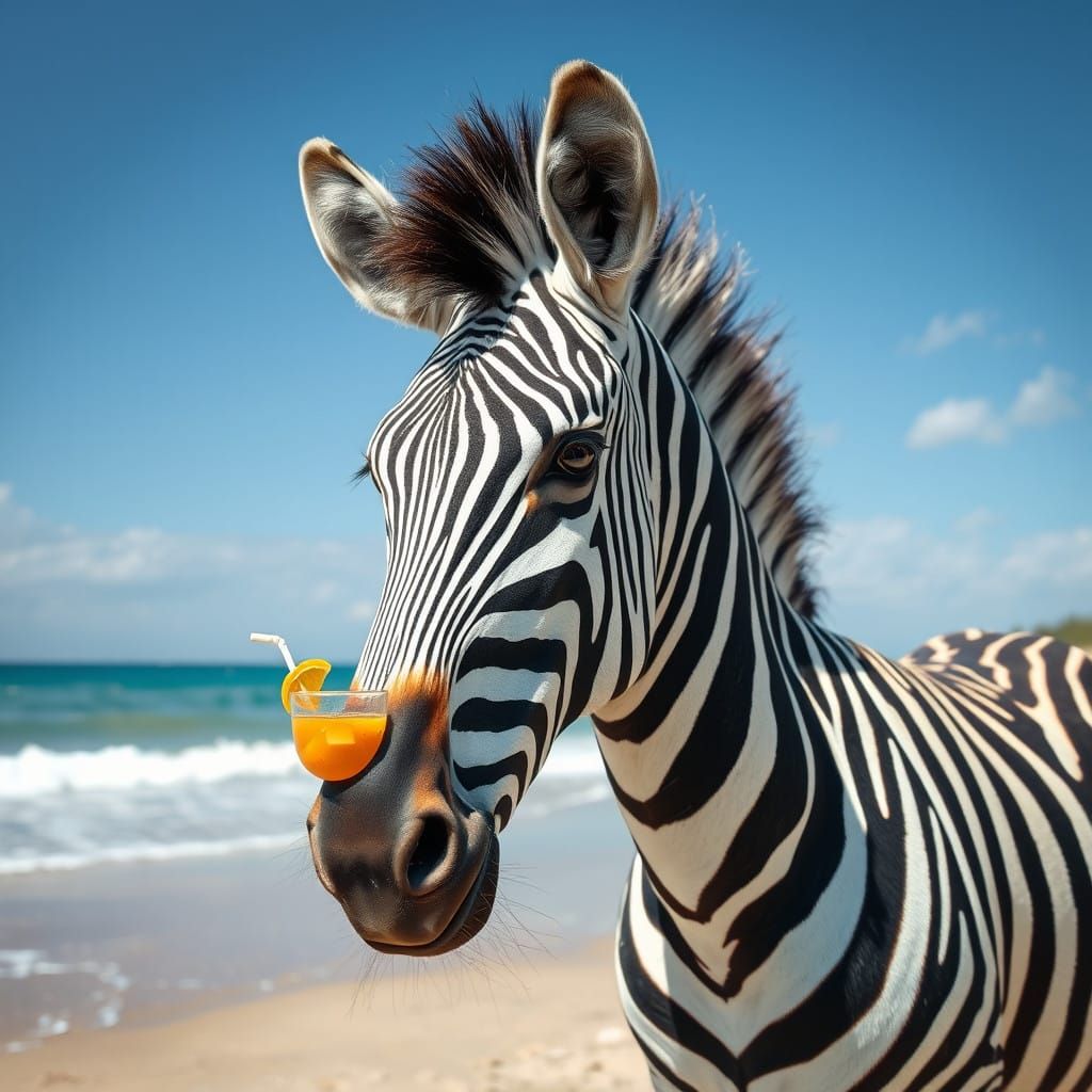 A Stylish Zebra Enjoying a Tropical Getaway in a Vibrant Aes...