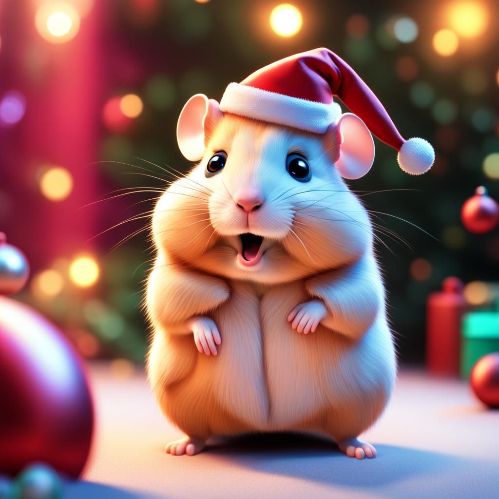 Festive Christmas Hamster in 3D Digital Art