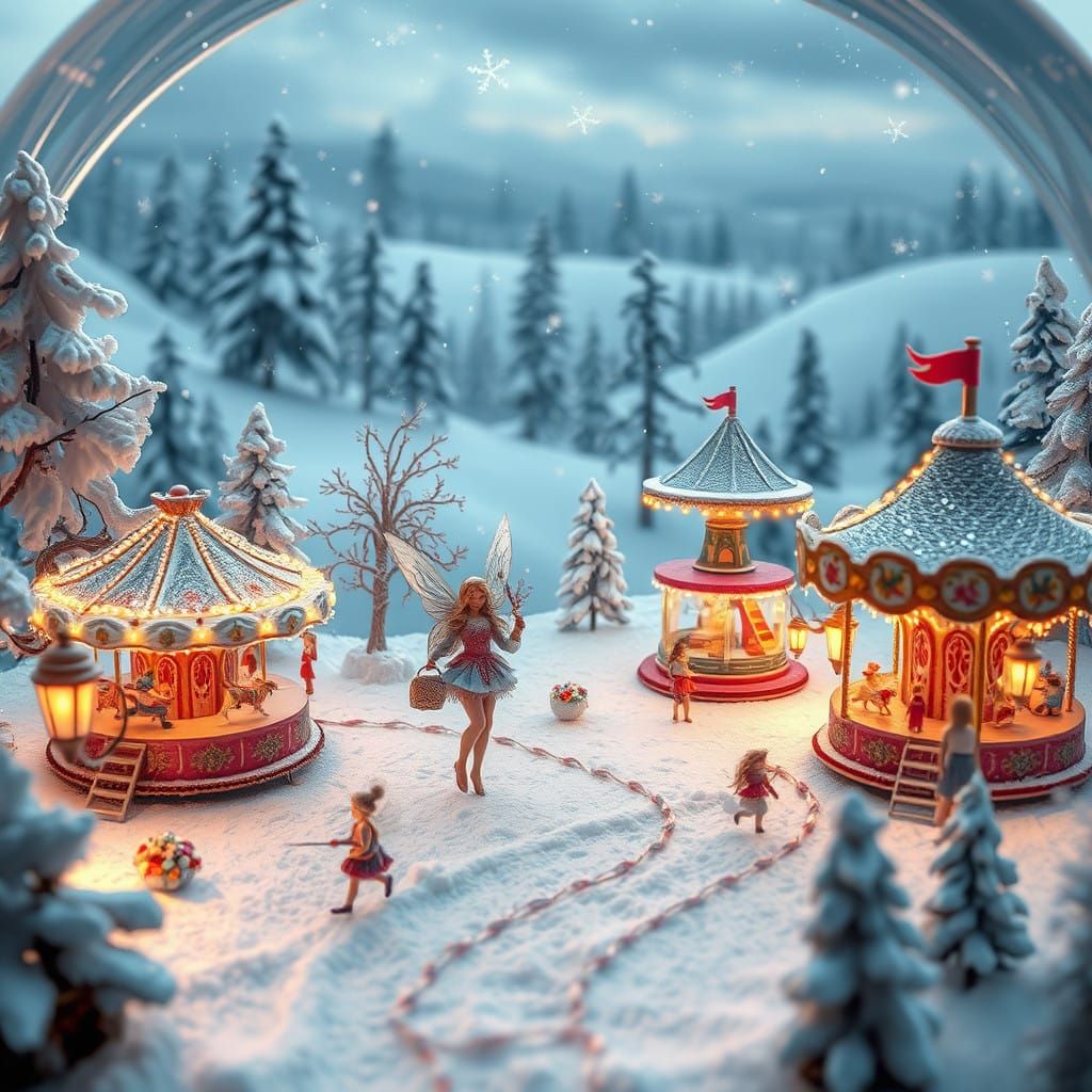 Whimsical Winter Wonderland Scene in Hyperrealistic Style