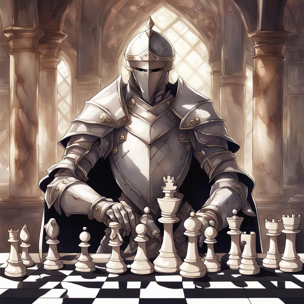 Chess Knight with Marble Texture in Anime Style