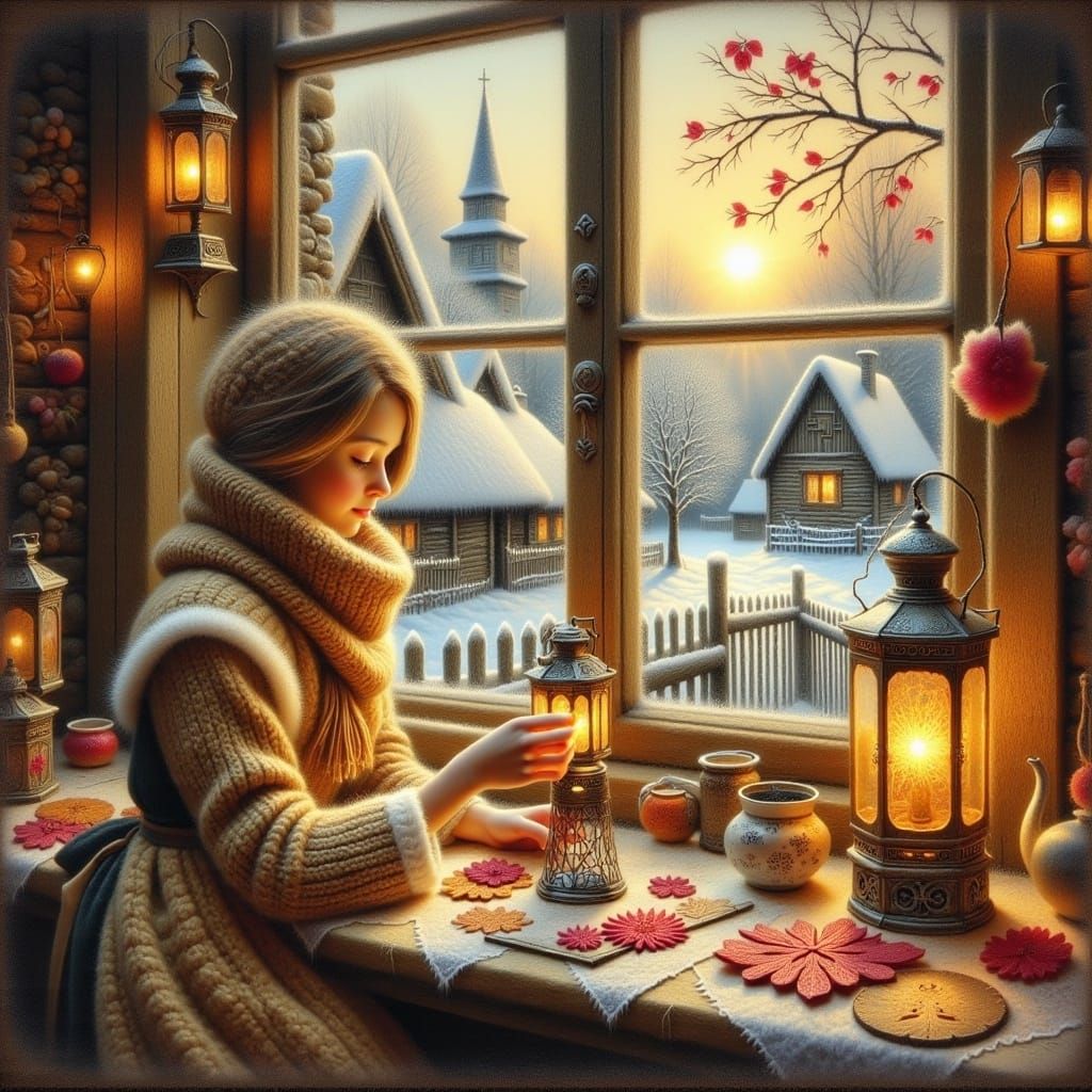 Rural Fortune Teller in Whimsical Winter Wonderland