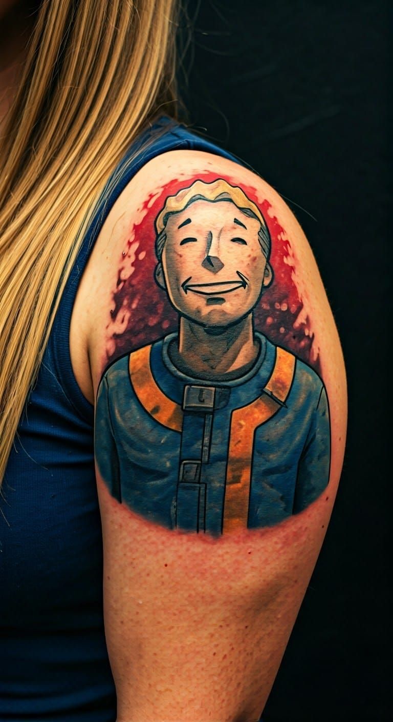 Retro Vault Dwellers Tattoo in Primary Colors