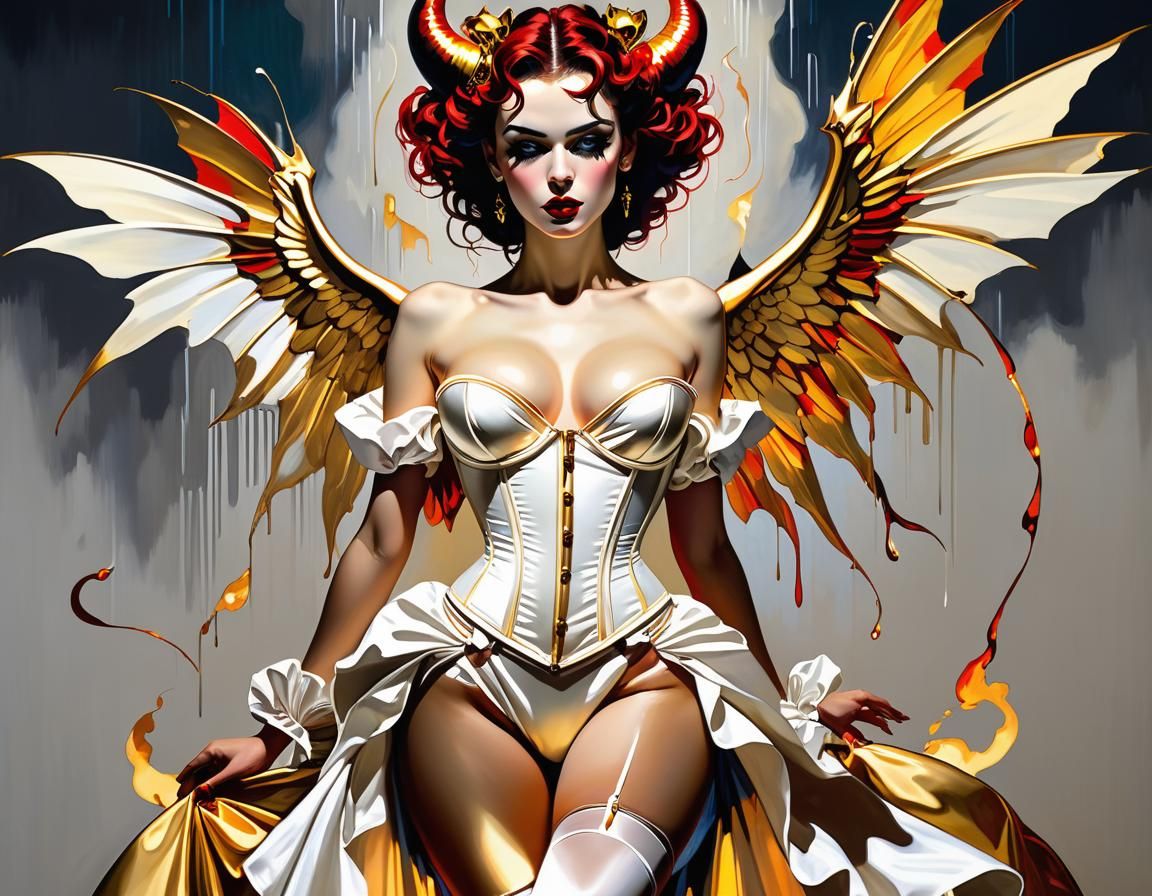 She-Devil in Vibrant Jewel Tones with White Wings