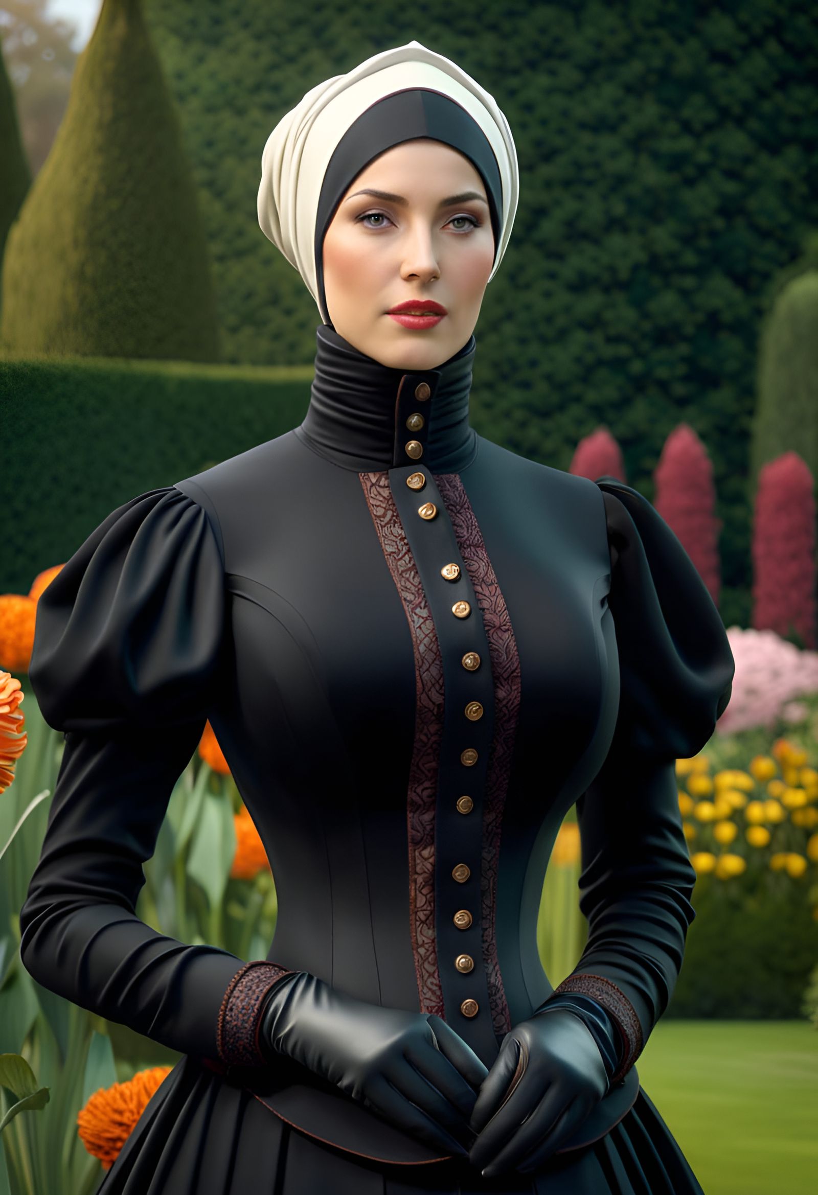 German Woman in Victorian Dress with Hijab