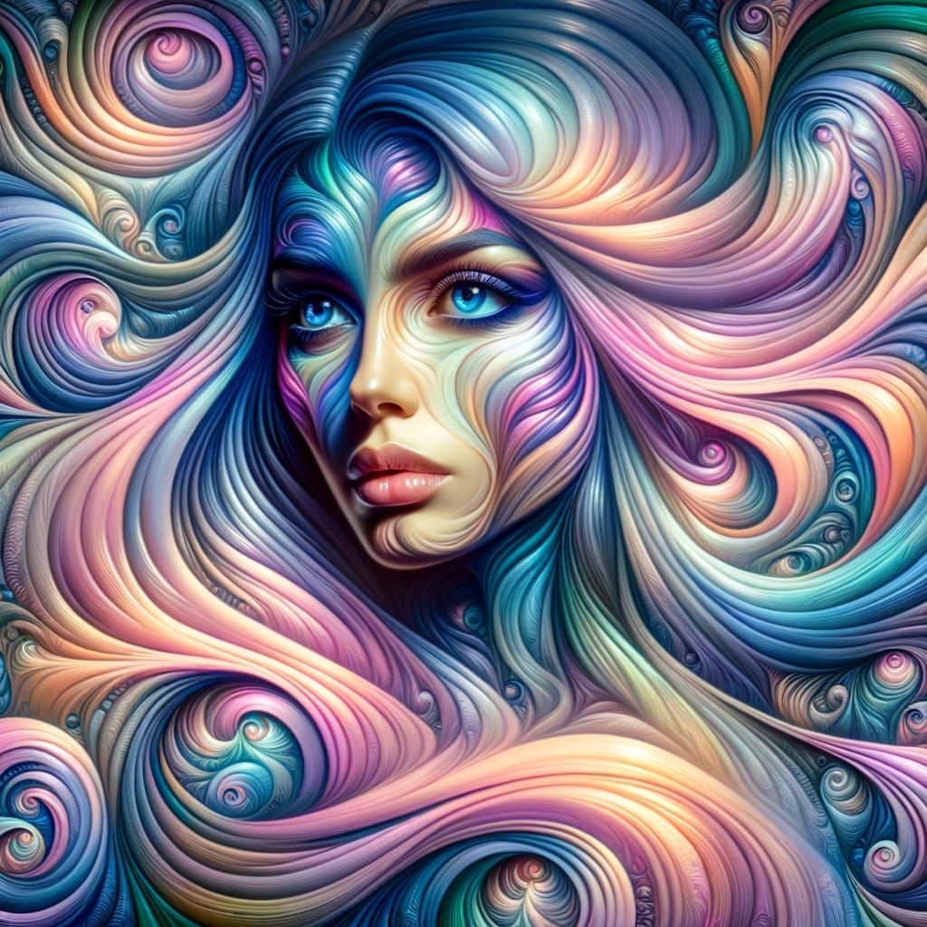 Surrealistic Oil Painting of Enchanting Woman in Dreamlike S...