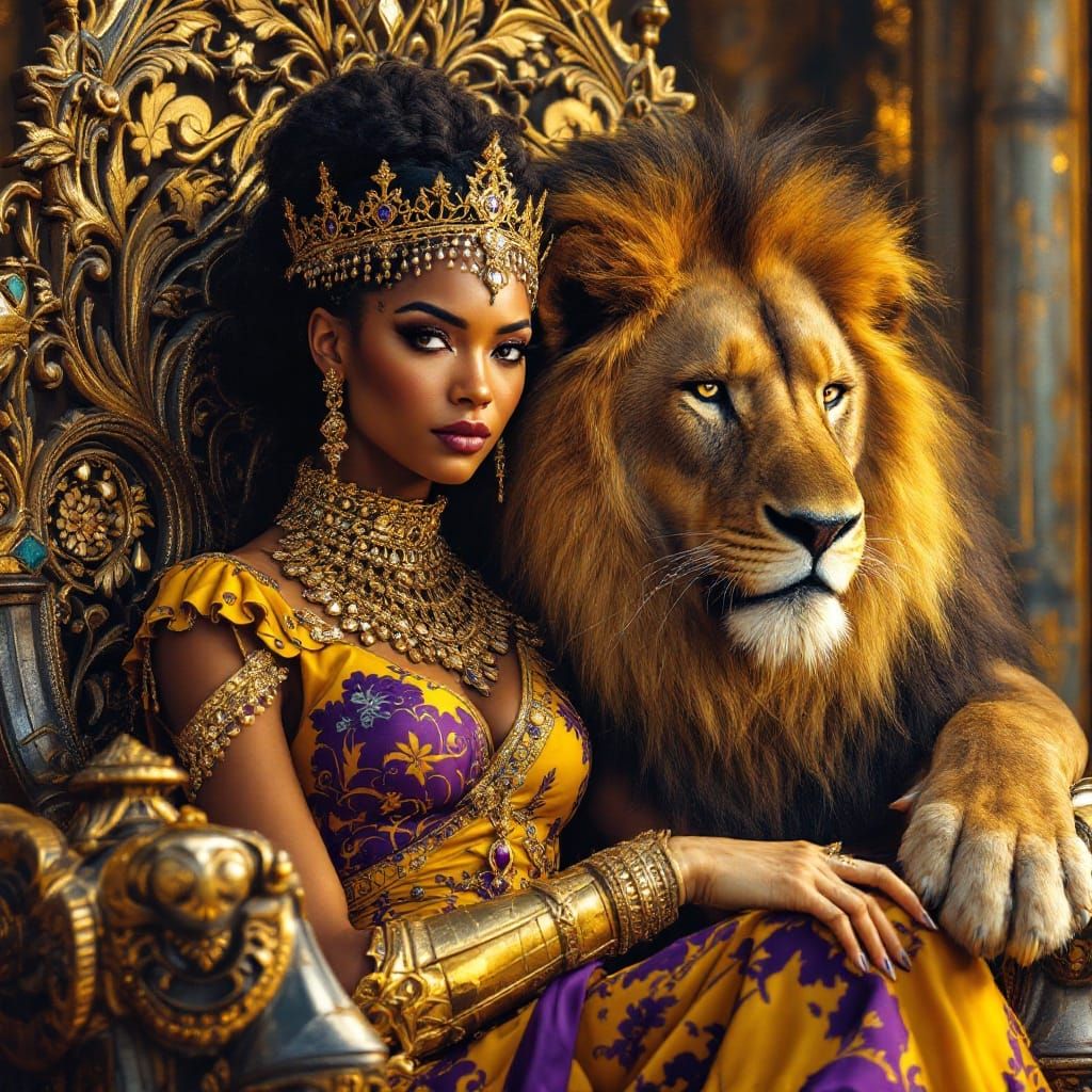 Regal Afrika Queen with Majestic Lion Companion