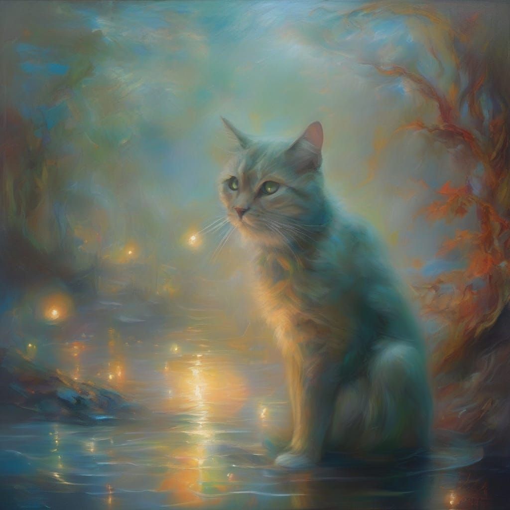 Surreal Cat Portrait in Mystical Realism Style