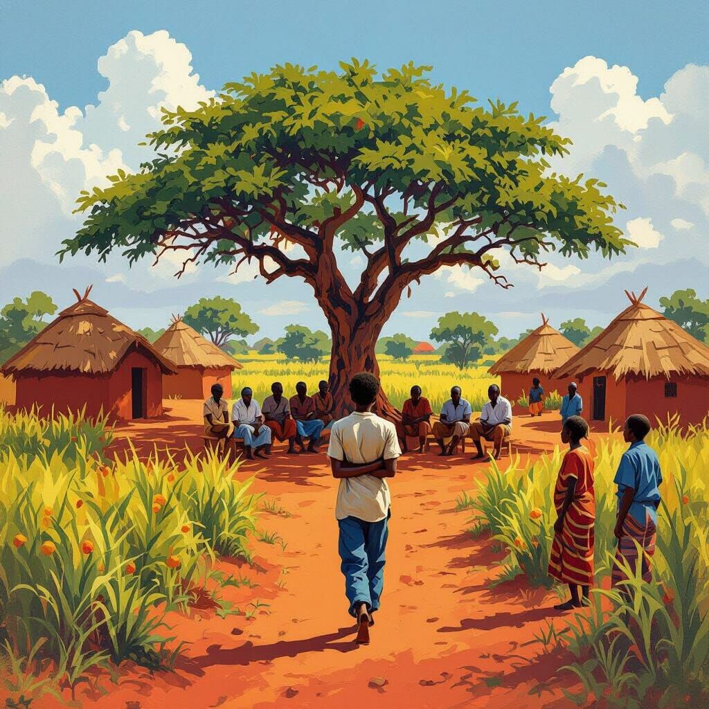 African Village Scene with Rebellious Teenager and Elders