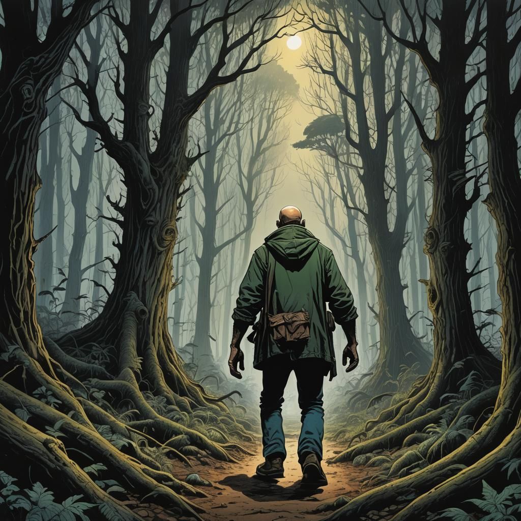 Forbidden Forest Encounter in Comic Book Art Style