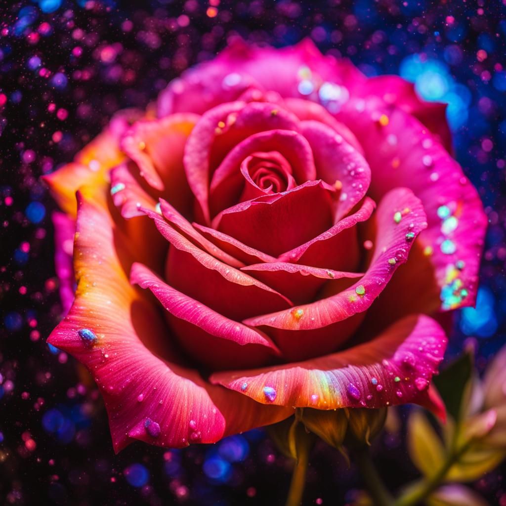 Glowing Galaxy Rose Microphotograph Portrait
