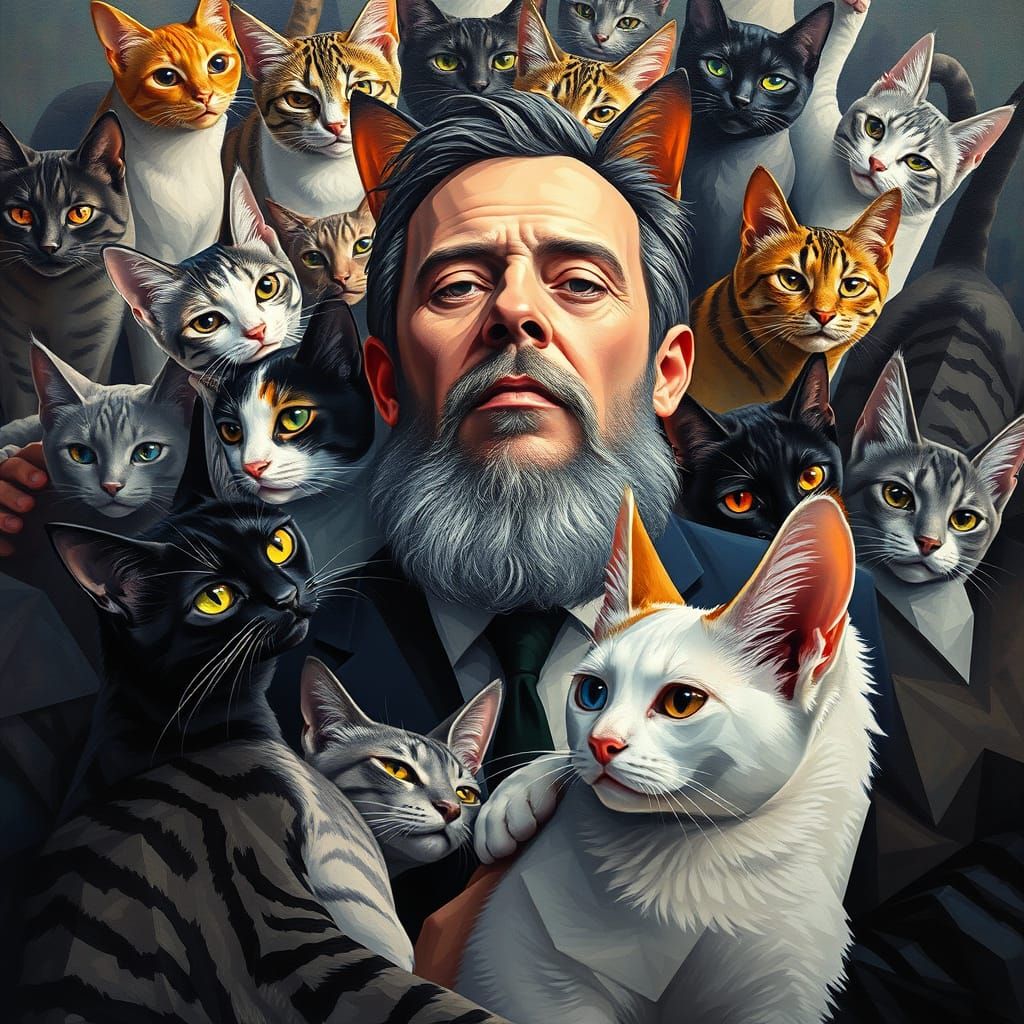 Cubist Painting: A Man Beset by Cats