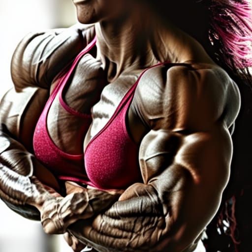 Muscular Female Bodybuilder Flexing Ripped Arms