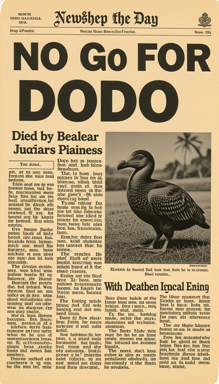 Dodo Extinction Newspaper Article in Sepia Tone