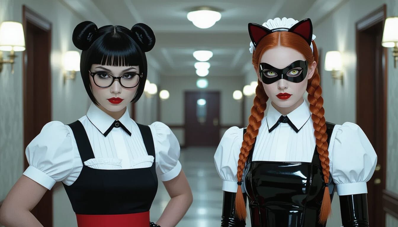 Two Maids in a Liminal Hotel Hallway