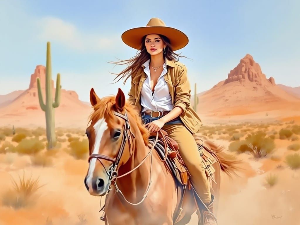 Impressionist Desert Lady on Horseback