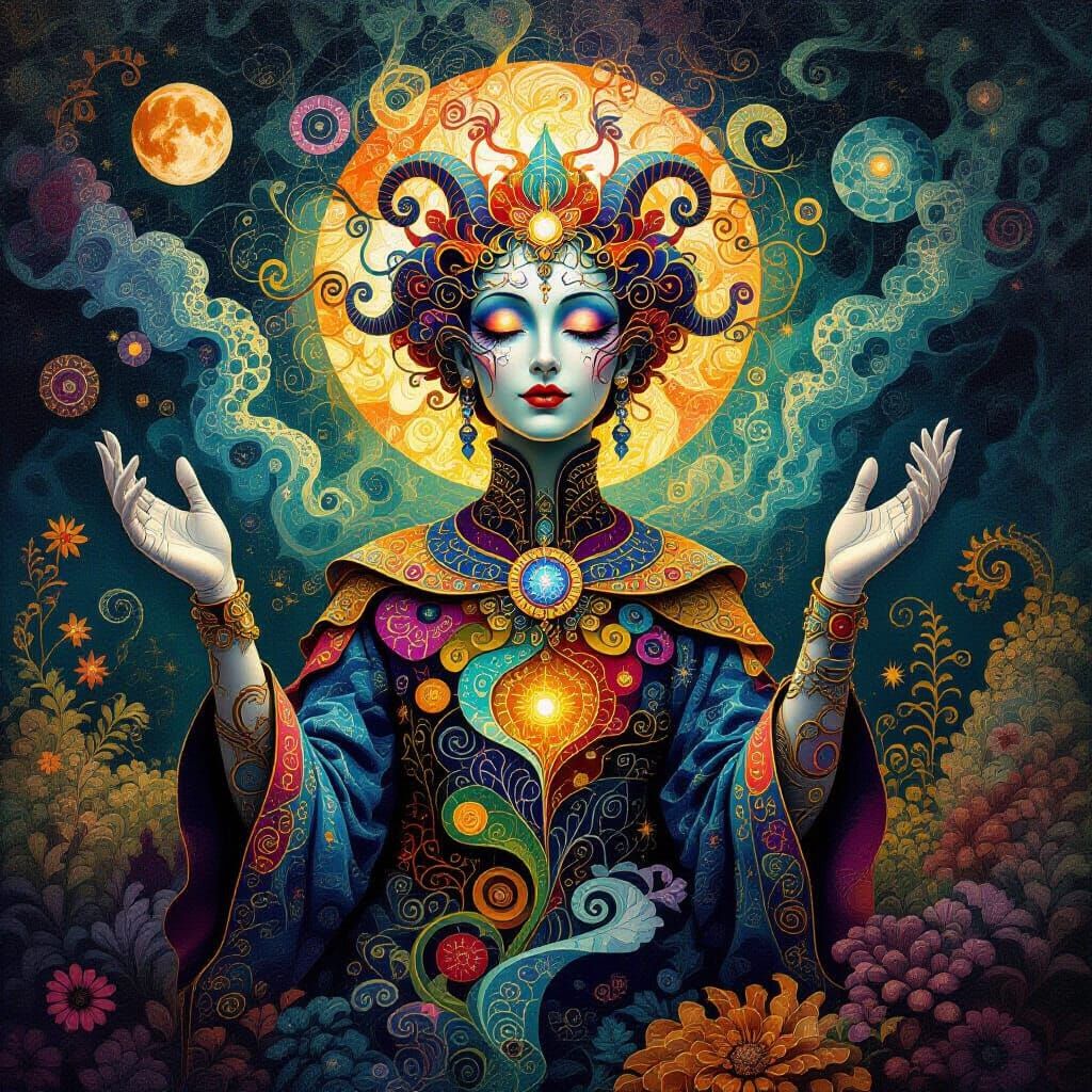 Celestial Puppet Master in Surrealist Dreamscape