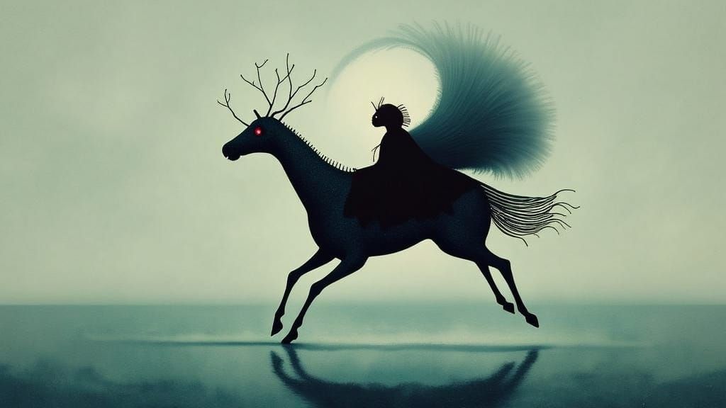 Ethereal Rider on Glass Plane in Surreal Style