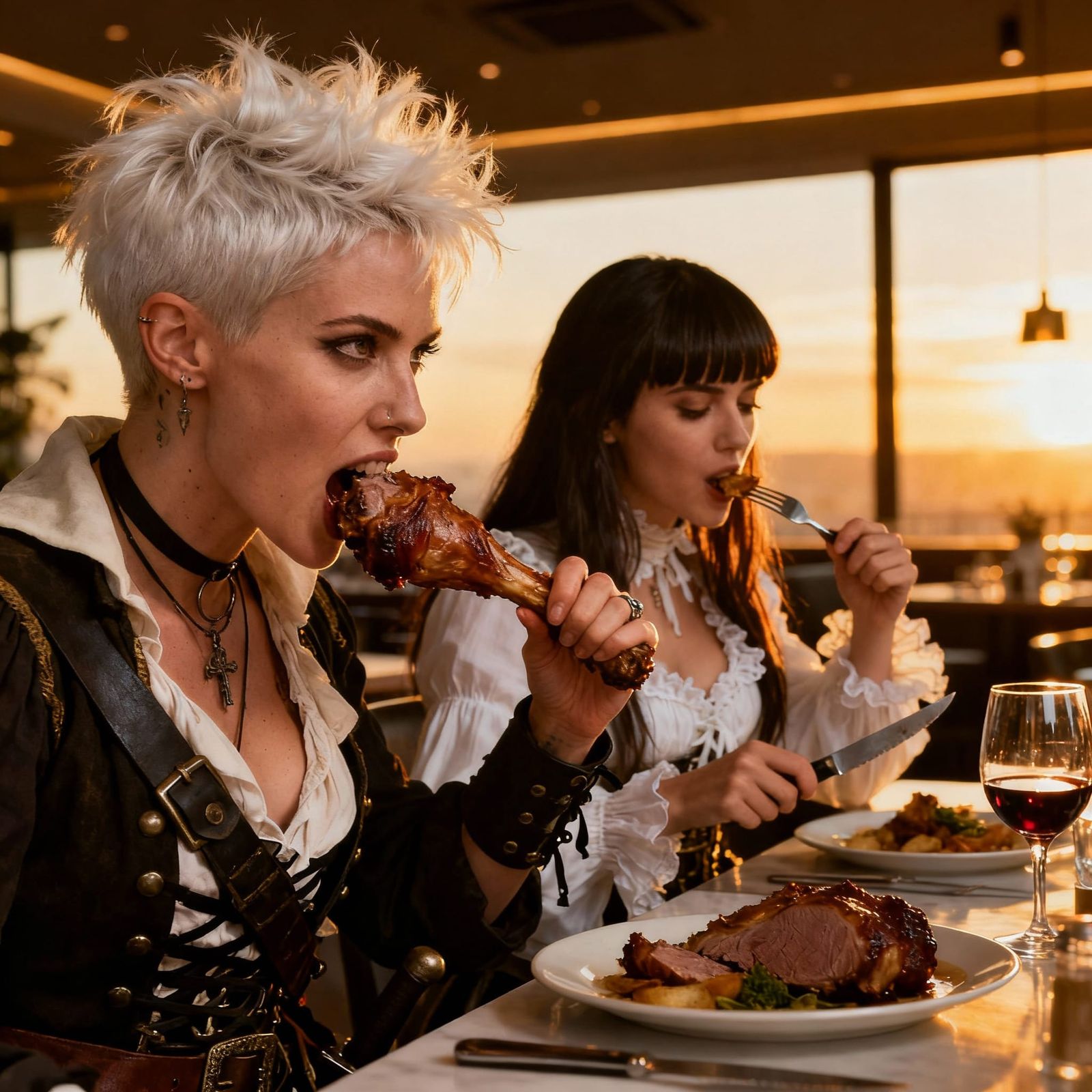 Pirate and Damsel Dine in Dramatic Restaurant Scene