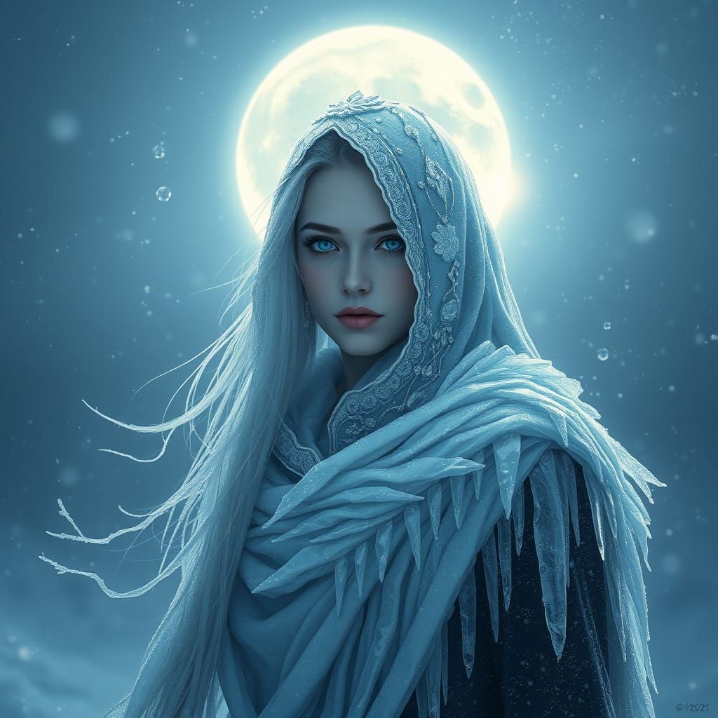 Lady Winter Walks with Icy Grace in a Frozen Landscape