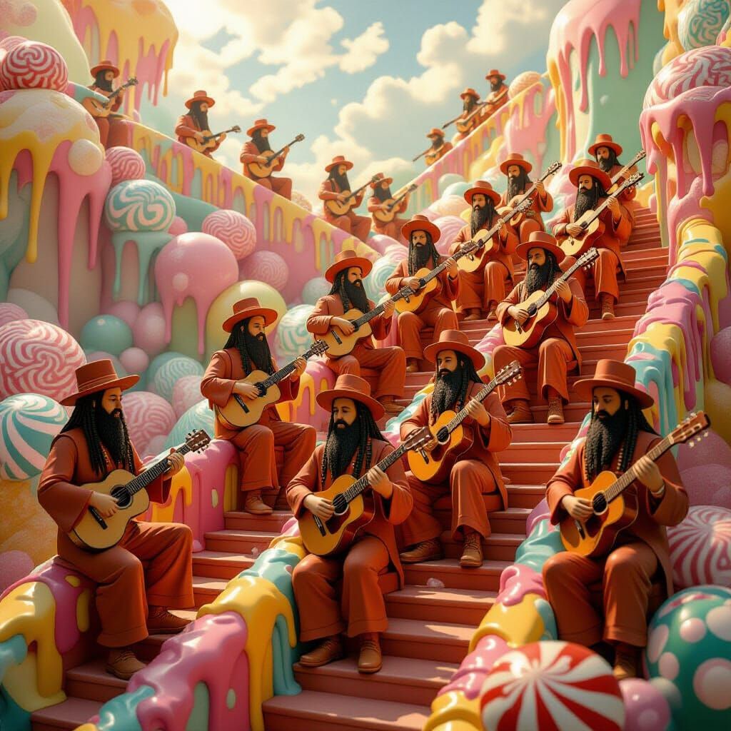 Terracotta Reggae Army on Escher Staircases in Candy Art Sty...