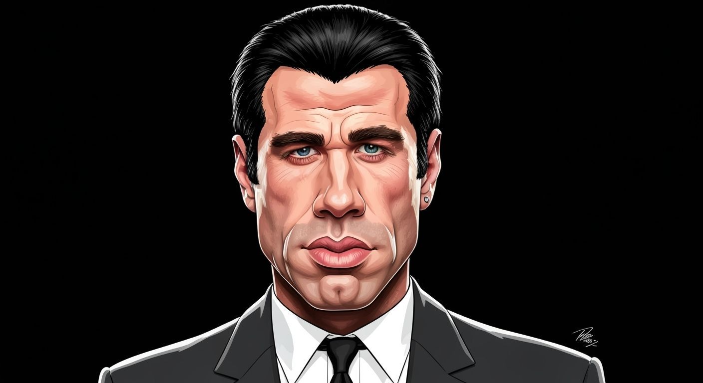 John Travolta Caricature as Vincent Vega from Pulp Fiction
