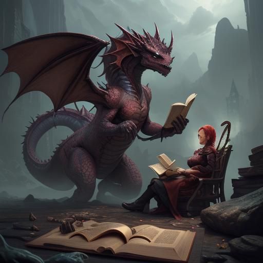 Bookworm vs Book Dragon: Fantasy Concept Art