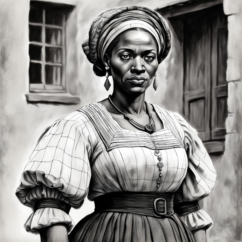 Pencil Sketch of Black Woman in Old-World Germany
