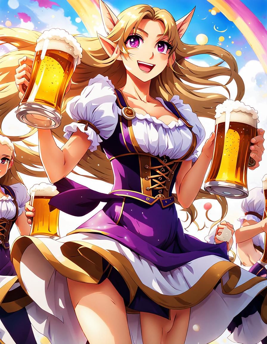 Oktoberfest Elf: Anime-Style Celebration in Vibrant Art