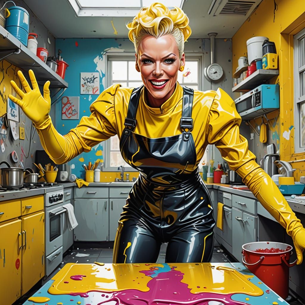 Brigitte Nielsen as Cheerful Android in Graffiti Art Style