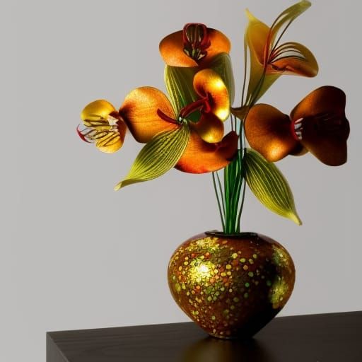 Golden Orchids in Fabergé Vase: Ornate Fractal Art