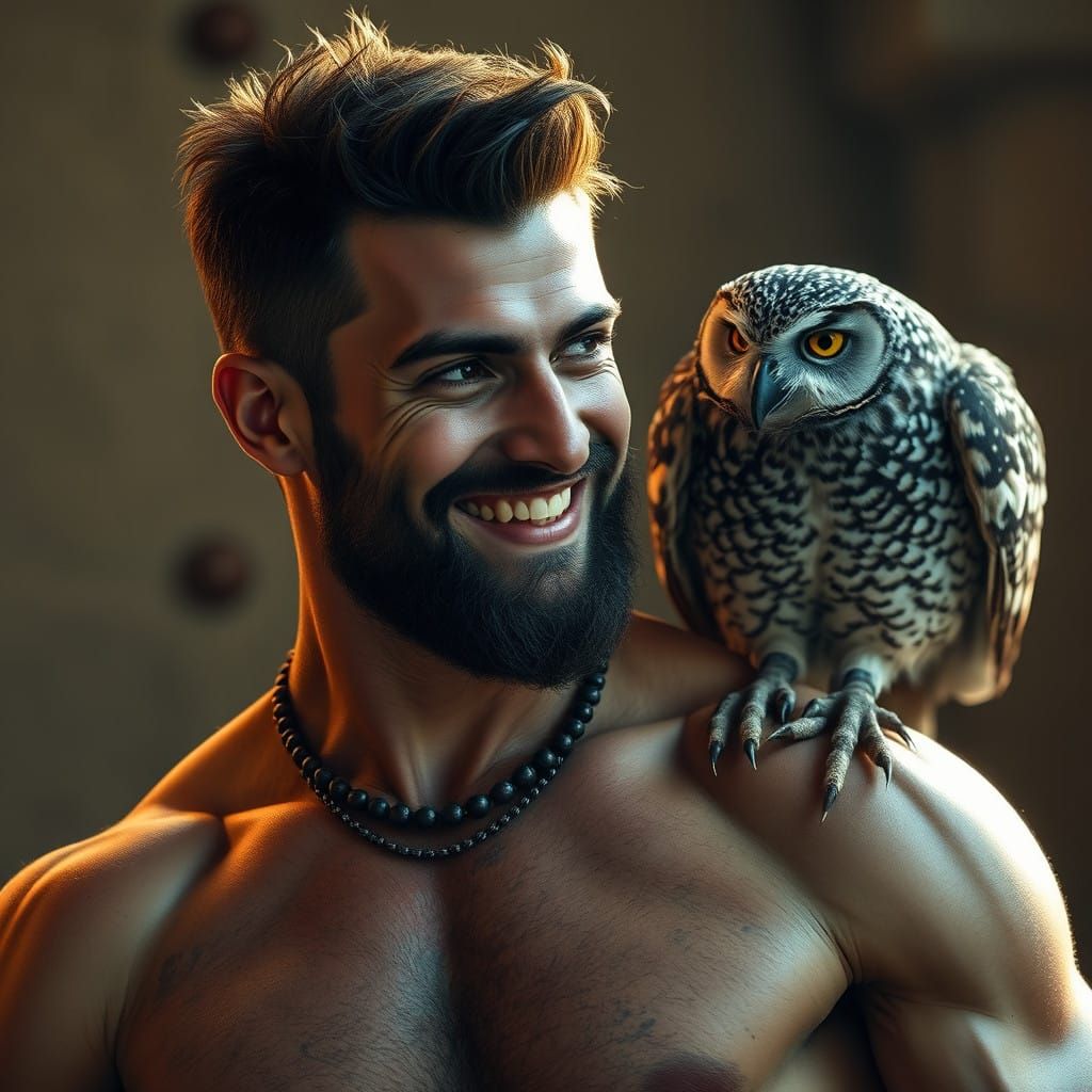 Chiseled Gladiator with Majestic Owl