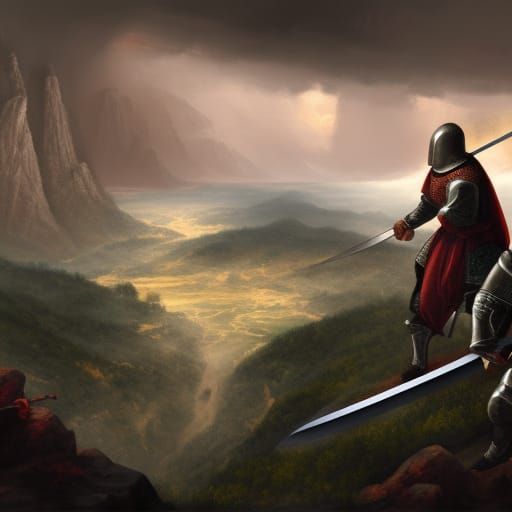 Medieval Knights Duel During Mountain Thunderstorm