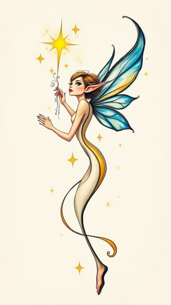 Minimalist Single Line Elf Portrait with Curvy Base