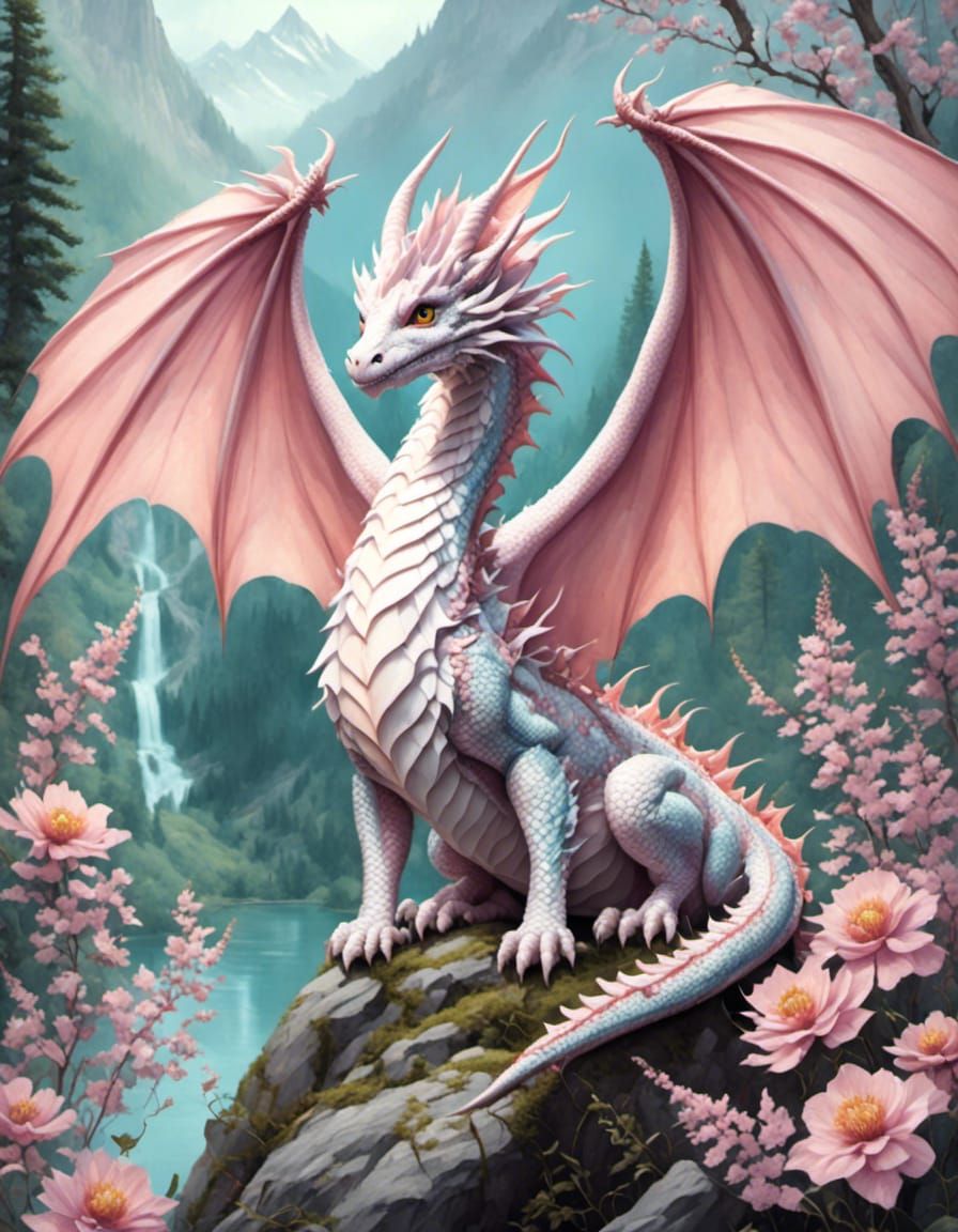 Pastel Mountain Dragon in Dreamy Style