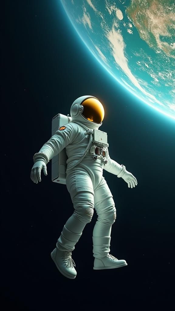 Astronaut Gazing at Earth: Cinematic Space Odyssey