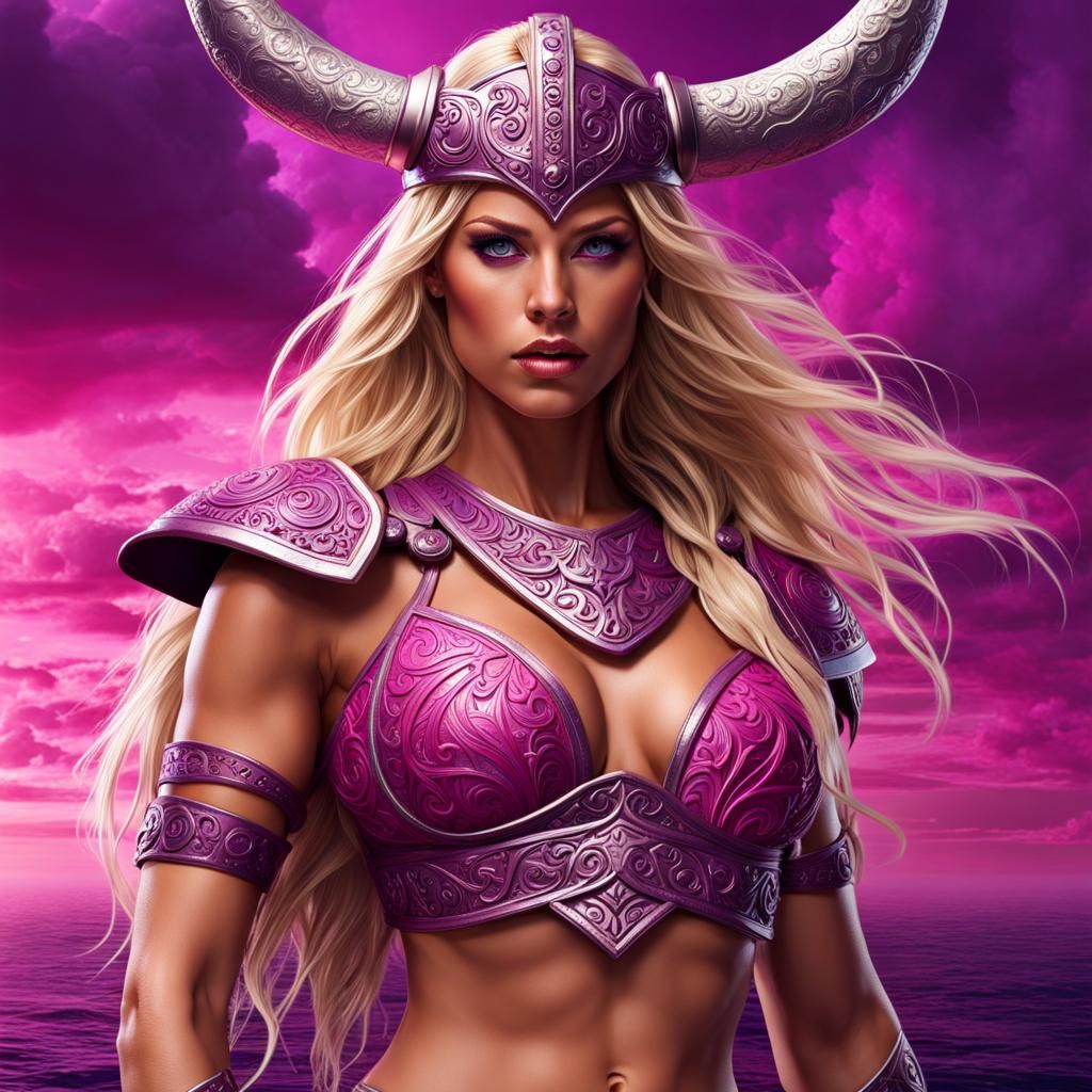 Blonde Viking Warrior Princess in Pink and Purple