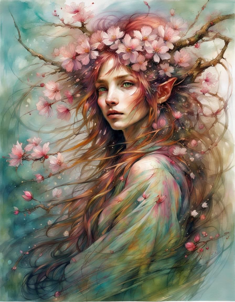 Vibrant Elfpunk Portrait in a Blooming Flowerscape