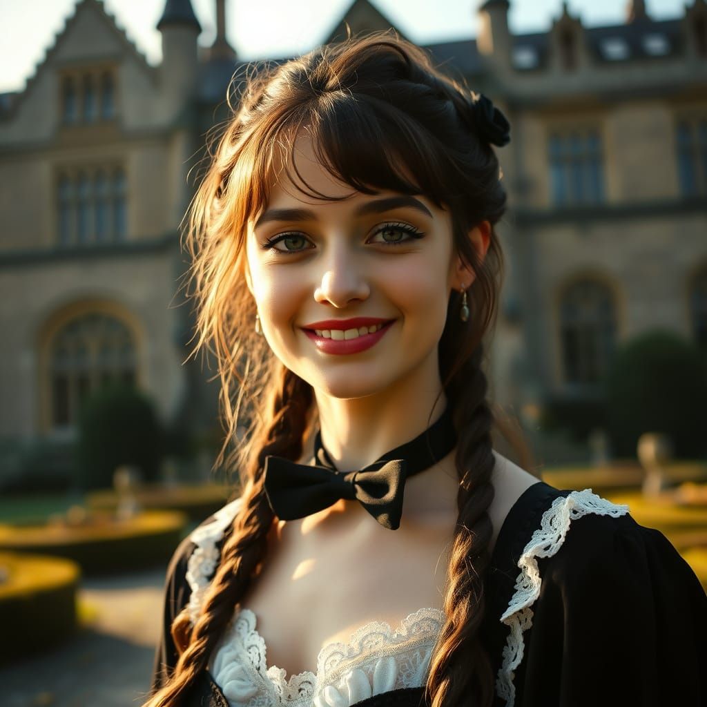 Young Woman in Gothic Attire in Sunlight