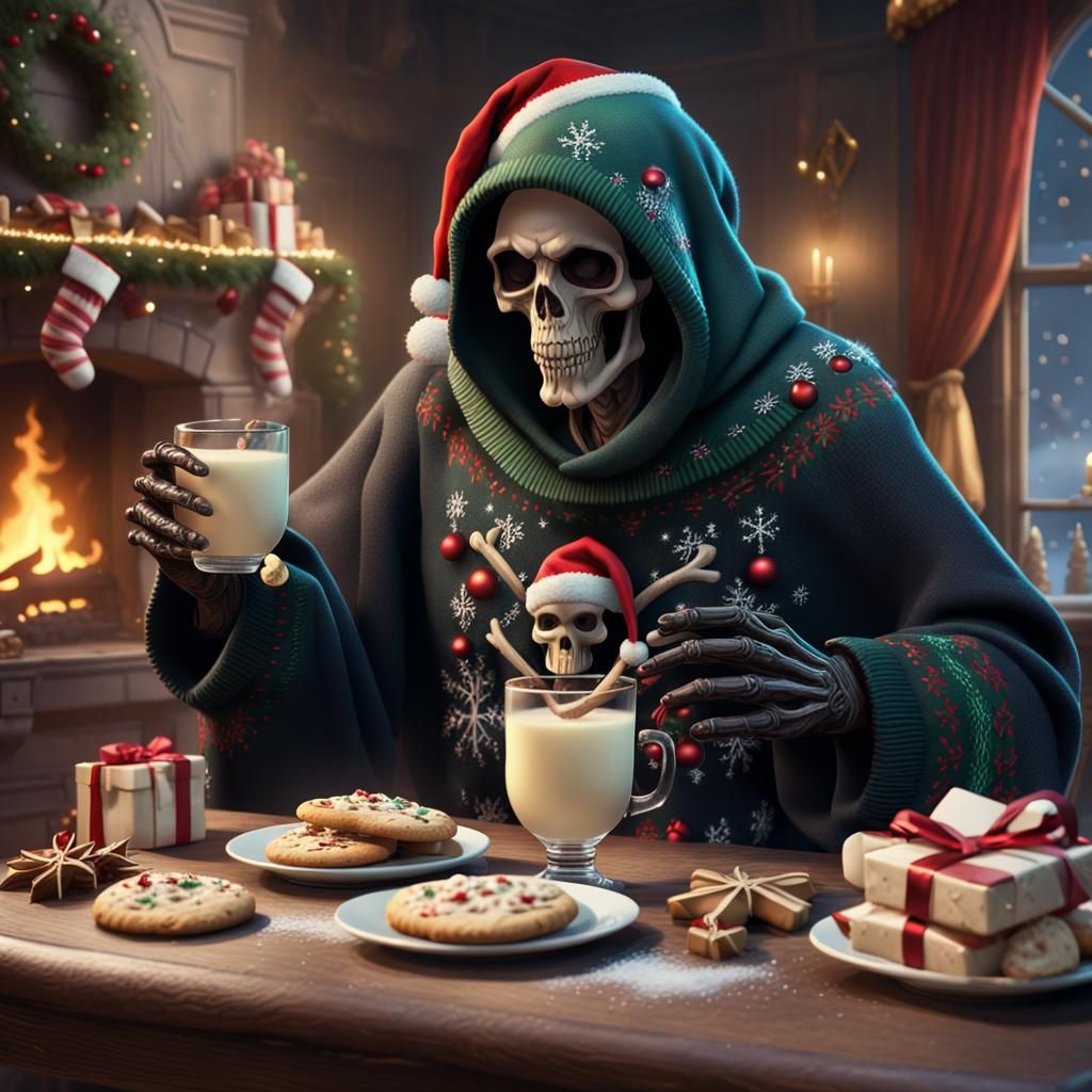 Festive Grim Reaper Celebrates Christmas