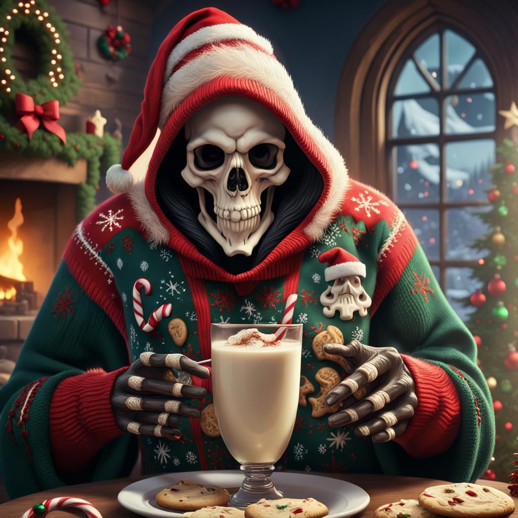 Festive Grim Reaper Celebrates Christmas