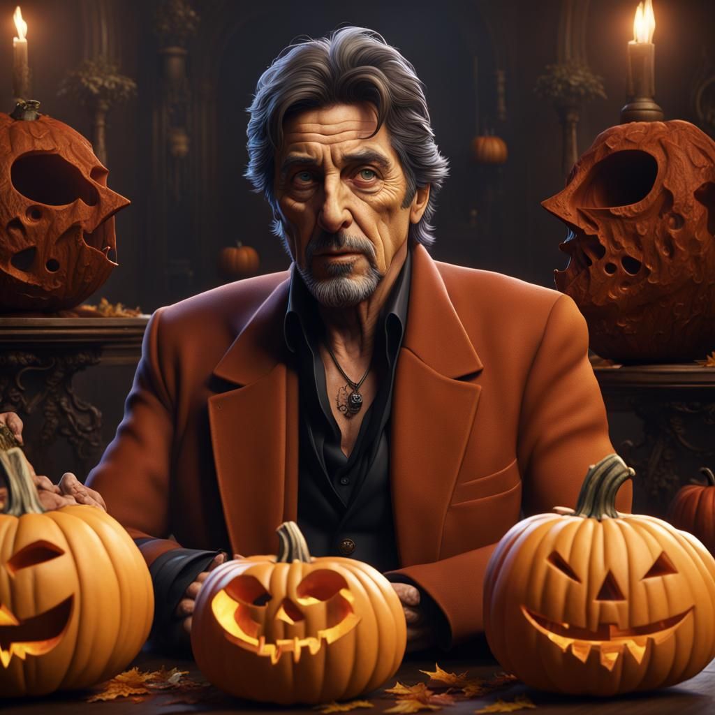 Al Pacino Carving Pumpkin: Detailed Matte Painting