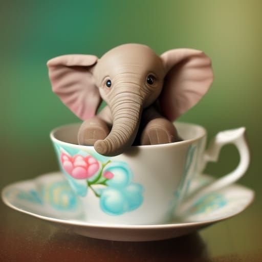Cute Dumbo Elephant in Teacup with Candy