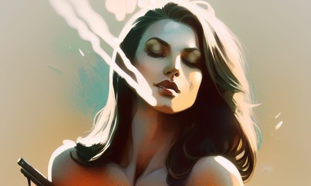 Seductive Woman in Serene Scenery