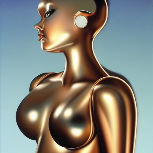 Hyperrealistic Metallic Robot Woman in Sorayama Style