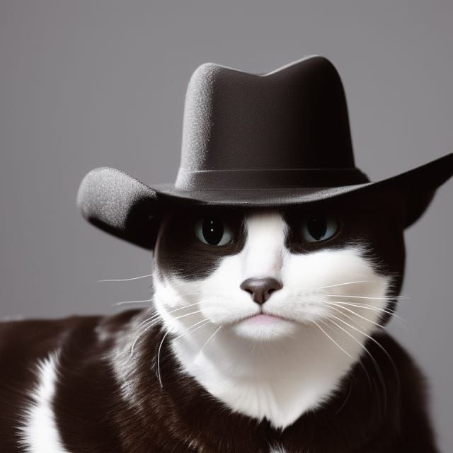 Tuxedo Cat in Cowboy Hat Portrait