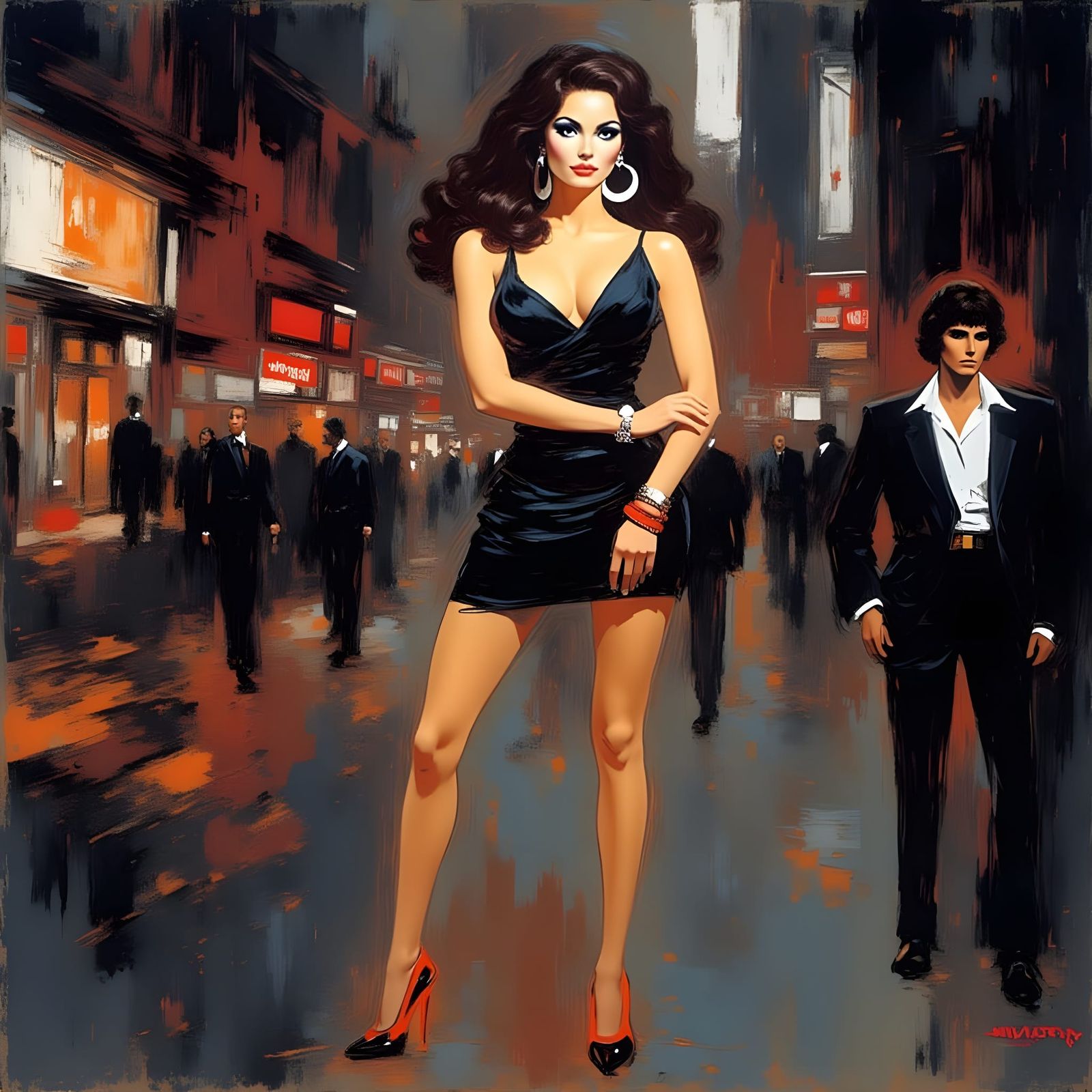 Abstract Impressionist Woman in City Scene