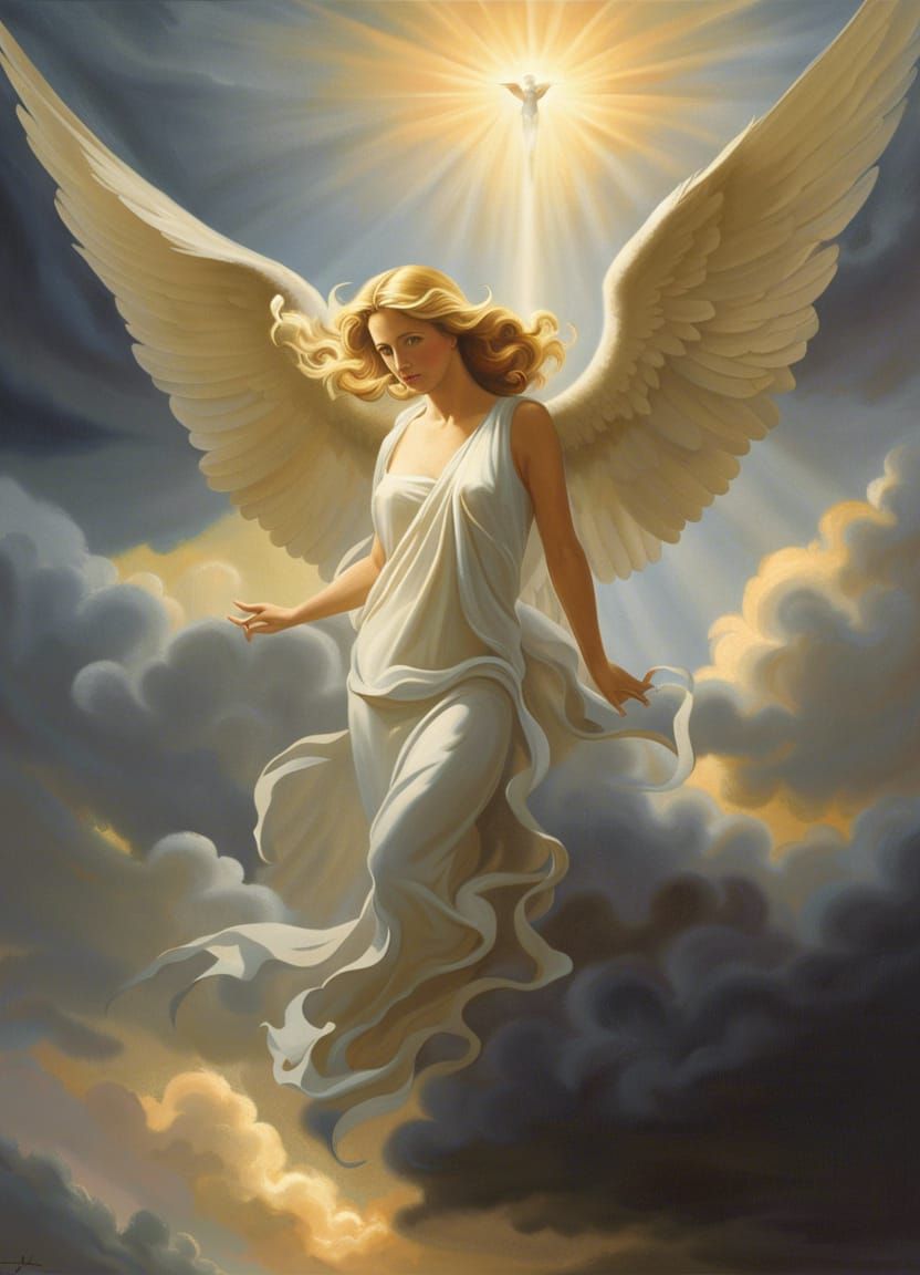 Radiant Angel in Stormy Sky: A Guiding Light