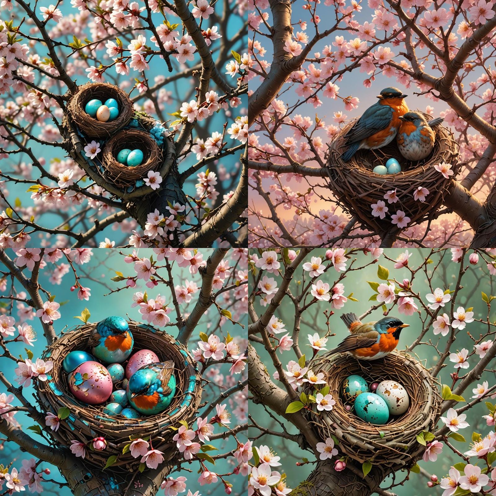 Robin's Eggs in Cherry Tree, Detailed Digital Painting