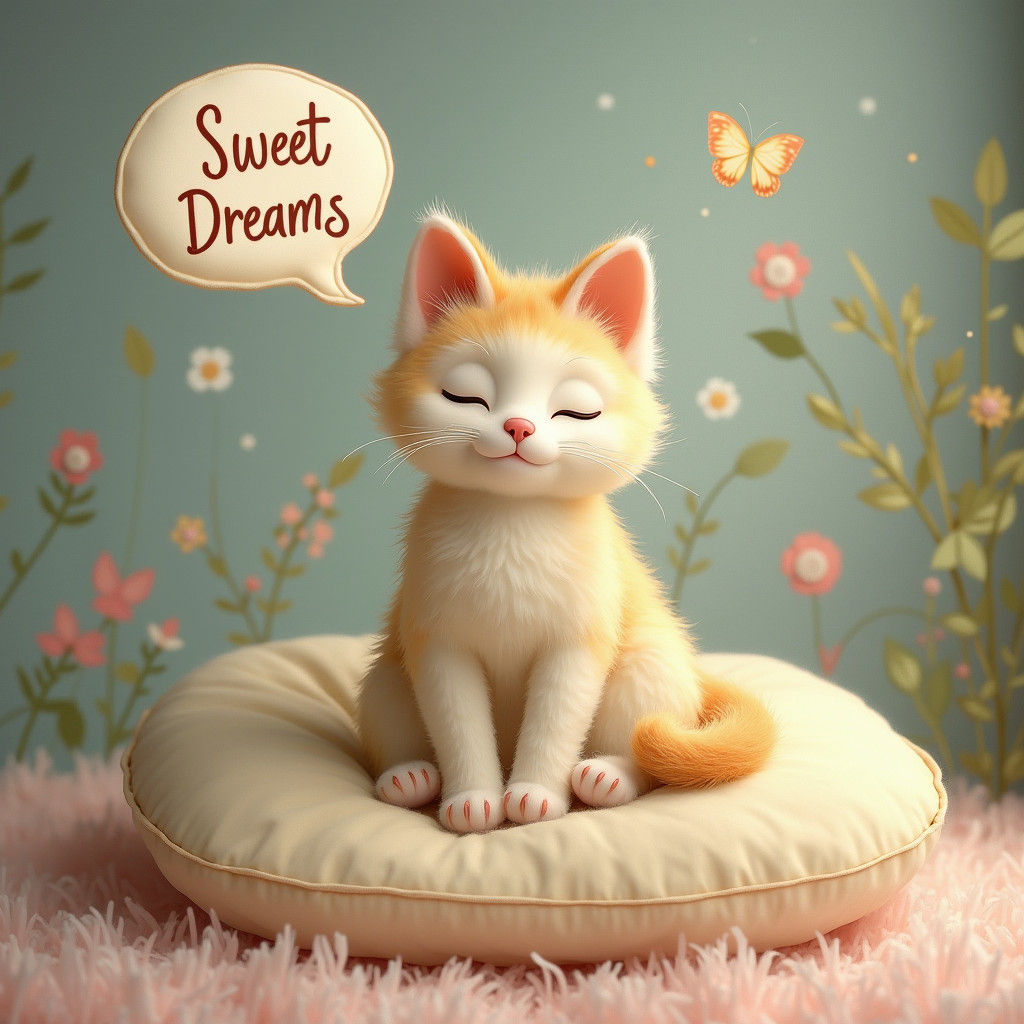 Dreamy Plush Cat Saying Sweet Dreams