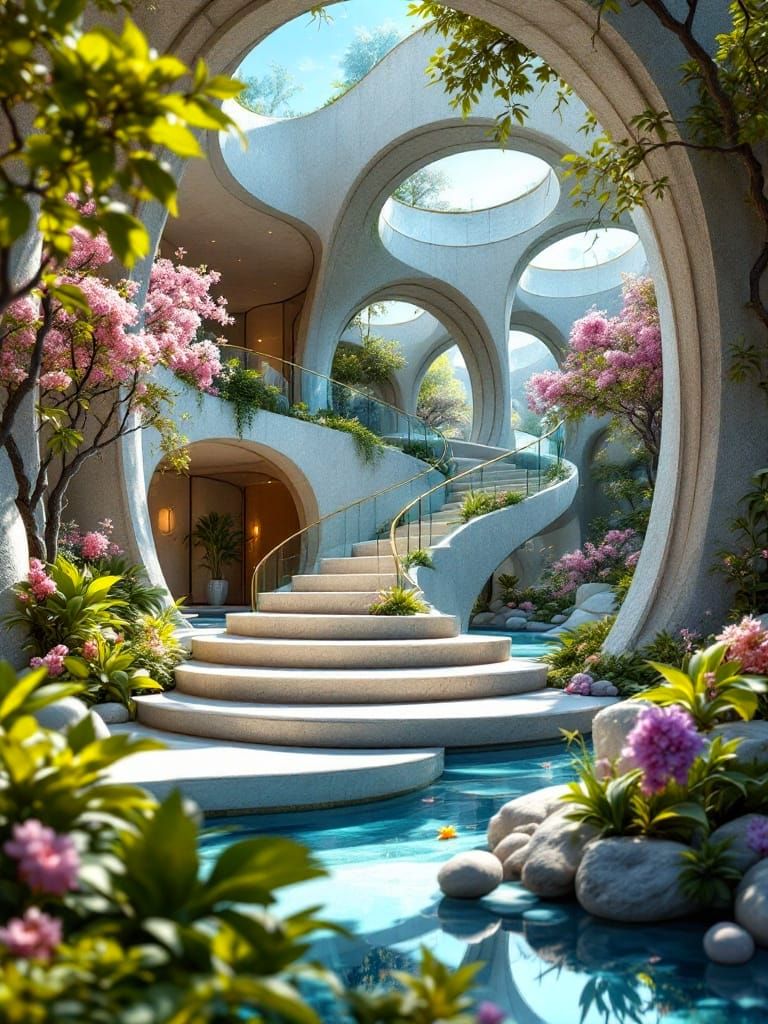 Eco-Modern Springtime Mansion Interior in Cinematic Lighting